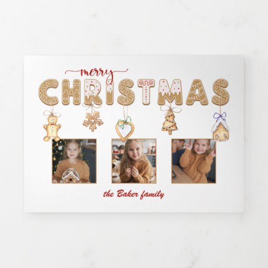 Schattige peperkoek Vrolijk kerstfeest Multiphoto Drieluik Wenskaart (Cover)