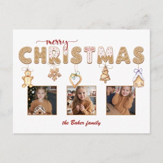 Schattige peperkoek Vrolijk kerstfeest Multiphoto Feestdagenkaart (Voorkant)