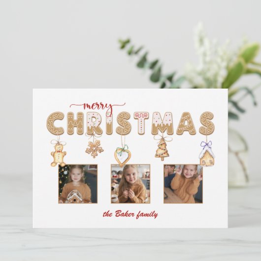 Schattige peperkoek Vrolijk kerstfeest Multiphoto Feestdagenkaart (Staand voorkant)