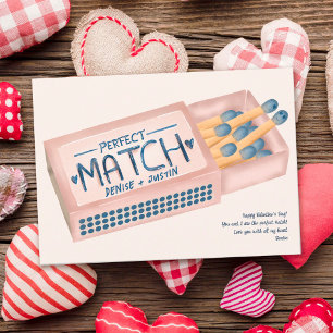 Schattige perfecte match roze retro Valentijn foto Feestdagenkaart