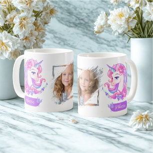 Schattige Personaliseer Gift Floral Unicorn Fotona Koffiemok