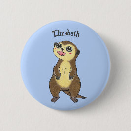 Schattige Personaliseer Meerkat Cartoon Blauwe But Ronde Button 5,7 Cm