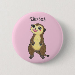 Schattige Personaliseer Meerkat Cartoon Roze Butto Ronde Button 5,7 Cm