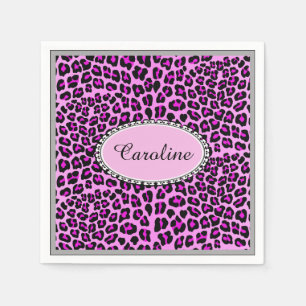 Schattige personaliseren Pink Leopard cheetah Servet