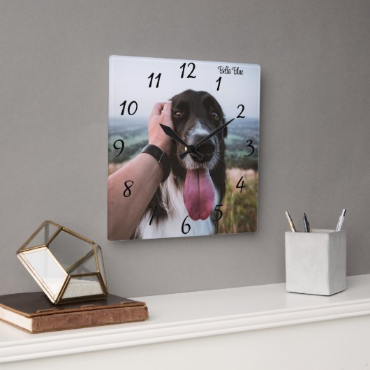 Schattige persoonlijke Dog Photo Square Wall-klok Vierkante Klok (Kantoor)