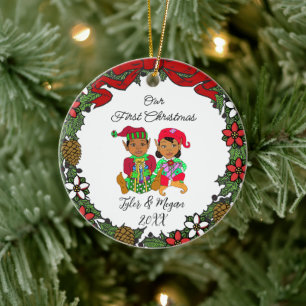 Schattige Persoonlijke Onze Eerste Kerst Elfen Keramisch Ornament