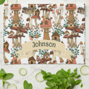 Schattige Perzik Cottagecore Floral Mushroom Patte Theedoek