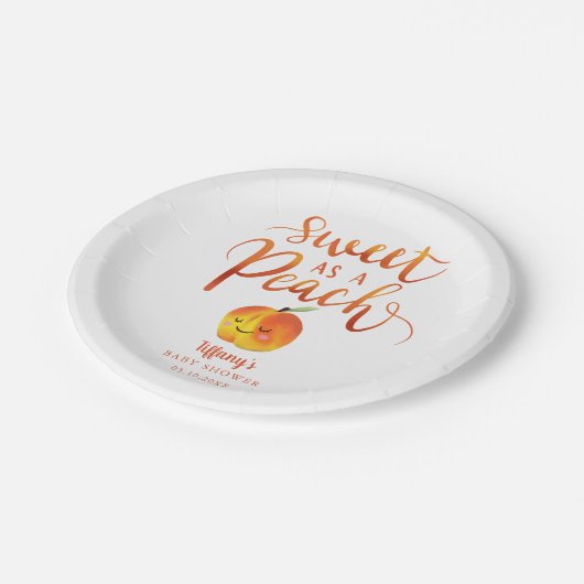 Schattige Perzik Meisje Lente Baby shower Papieren Bordje (Gekanteld)