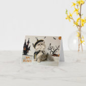 Schattige Perzische kat in Halloween-kostuum Kaart (Gele Bloem)