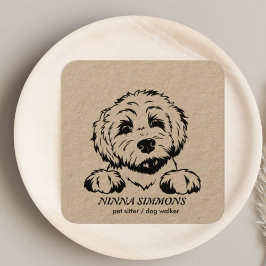 Schattige Pet Care Sitter Dog Walker Foto Rustiek Vierkante Visitekaartje