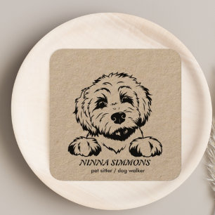 Schattige Pet Care Sitter Dog Walker Foto Rustiek Vierkante Visitekaartje