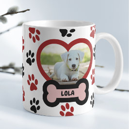 Schattige Pet Dog Foto Hart Rood & Zwart Paws Patr Koffiemok