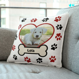 Schattige Pet Dog Foto Hart Rood & Zwart Paws Patr Kussen