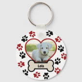 Schattige Pet Dog Foto Hart Rood & Zwart Paws Patr Sleutelhanger (Voorkant)