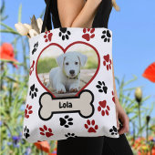 Schattige Pet Dog Foto Hart Rood & Zwart Paws Patr Tote Bag