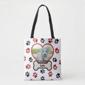 Schattige Pet Dog Foto Hart Rood & Zwart Paws Patr Tote Bag (Voorkant)