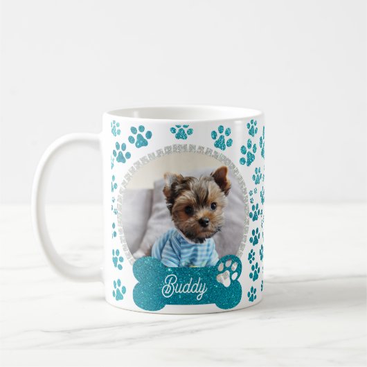 Schattige Pet Dog Photo Lijst Glitter & Paws Patte Koffiemok (Links)