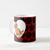 Schattige Pet Kat Foto Hart Glitter & Paws Pattern Koffiemok (Voorkant links)