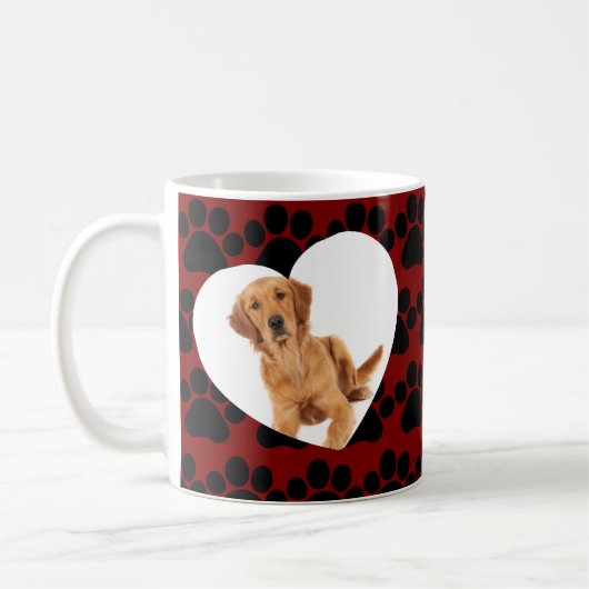 Schattige Pet Kat Foto Hart Glitter & Paws Pattern Koffiemok (Links)