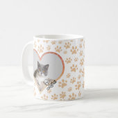 Schattige Pet Kat Foto Hart Glitter & Paws Pattern Koffiemok (Voorkant links)