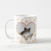 Schattige Pet Kat Foto Hart Glitter & Paws Pattern Koffiemok (Links)