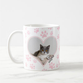 Schattige Pet Kat Foto Hart Glitter & Paws Pattern Koffiemok