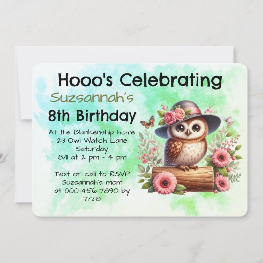 Schattige Pet met uil zittend op een log Kaart (Voorkant)
