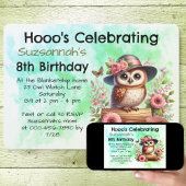 Schattige Pet met uil zittend op een log Kaart