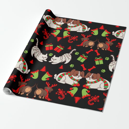 Schattige Pet Patterned kerstcadeau Cadeaupapier (Uitgerold)