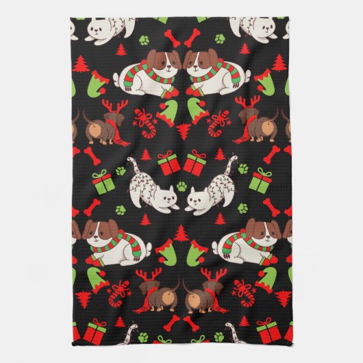 Schattige Pet Patterned kerstcadeau Theedoek (Verticaal)