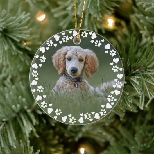 Schattige Pet Paw Hart Lijst Foto Keepsake Geperso Keramisch Ornament (Boom)