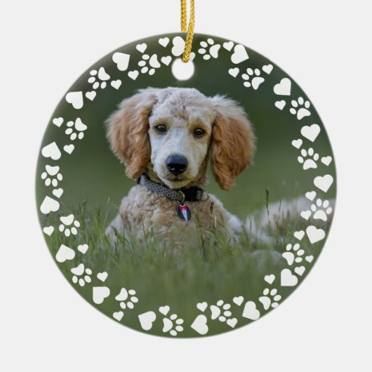 Schattige Pet Paw Hart Lijst Foto Keepsake Geperso Keramisch Ornament (Voorkant)