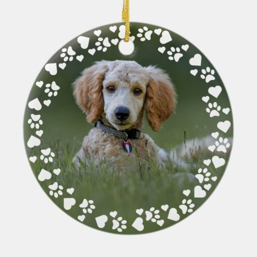 Schattige Pet Paw Hart Lijst Foto Keepsake Geperso Keramisch Ornament (Achterkant)