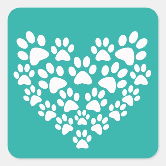 Schattige Pet Paw Print Hart Vierkante Sticker (Voorkant)