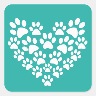 Schattige Pet Paw Print Hart Vierkante Sticker