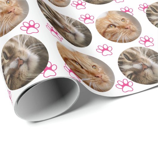 Schattige Pet Photo Collage Roze Paw Prints Cadeaupapier (Rol Hoek)