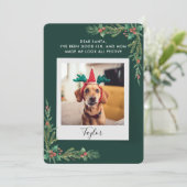 Schattige Pet Photo Script Funny Dog Christmas Feestdagenkaart (Staand voorkant)