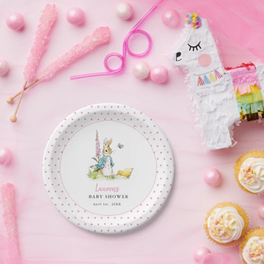 Schattige Peter Rabbit Baby Meisje Douche Roze Papieren Bordje (Feest)