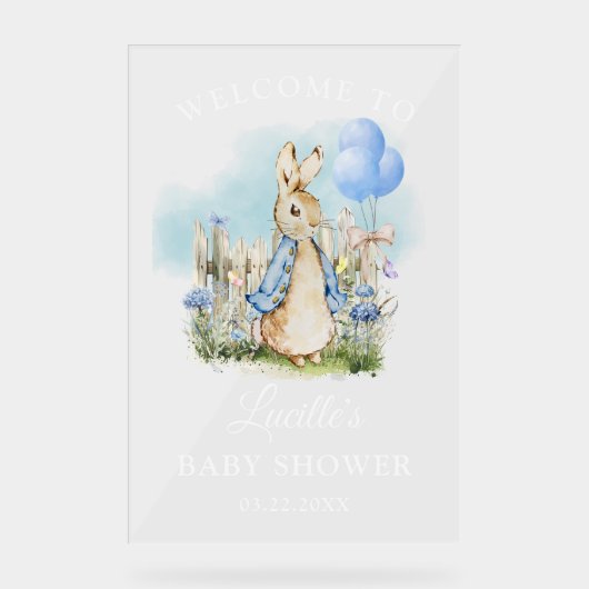 Schattige Peter Rabbit Baby shower Boy Acryl Teken Acryl Bord (Voorkant)