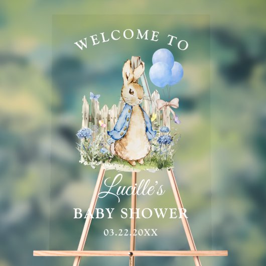 Schattige Peter Rabbit Baby shower Boy Acryl Teken Acryl Bord (Neutraal)