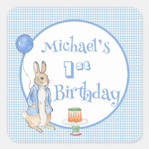 Schattige Peter Rabbit Blue Een eerste verjaardags Vierkante Sticker