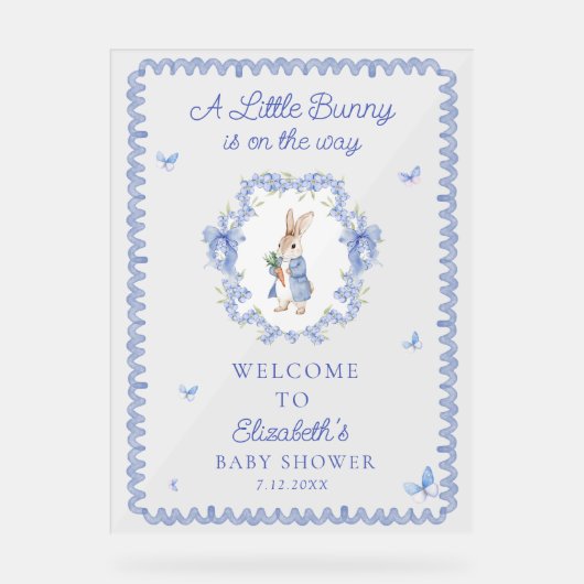 Schattige Peter Rabbit Boy Baby shower Welkom Acryl Bord (Voorkant)