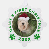 Schattige Pet's Eerste Kerstmis Groene Witte Paw P Ornament Kaart (Voorkant)