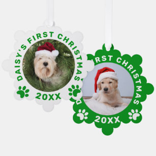 Schattige Pet's Eerste Kerstmis Groene Witte Paw P Ornament Kaart