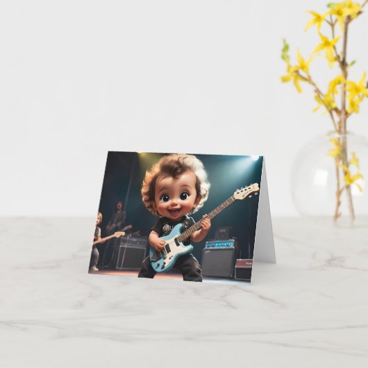 Schattige Peuter die Gitaar Speelt Lege Groet Kaart (Gele Bloem)