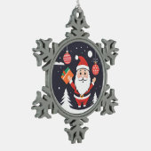 Schattige Pewter Kerstman Tin Sneeuwvlok Ornament (Links)