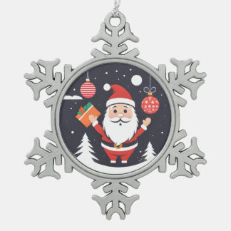 Schattige Pewter Kerstman Tin Sneeuwvlok Ornament