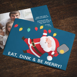 Schattige Pickleball Santa Blue Christmas Foto Feestdagenkaart