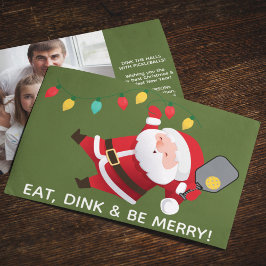 Schattige Pickleball Santa Green Christmas Foto Feestdagenkaart