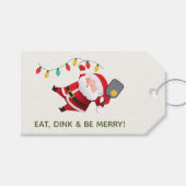 Schattige Pickleball Santa White Christmas Foto Cadeaulabel (Voorkant (Horizontaal))